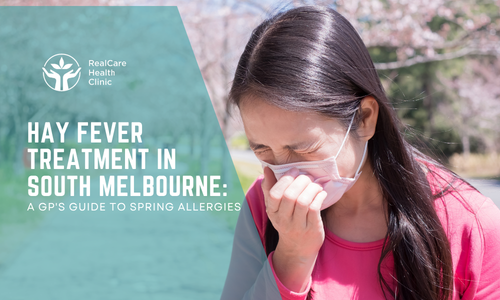 Hay Fever Treatment – RealCare Health Clinic Patient experiencing hay fever symptoms during Melbourne spring - RealCare Health Clinic